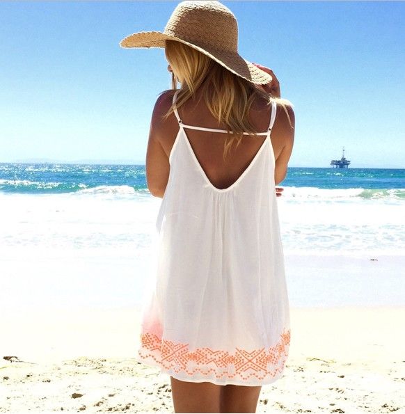 F4517 White Shift Dress with Orange Embroidered Trim